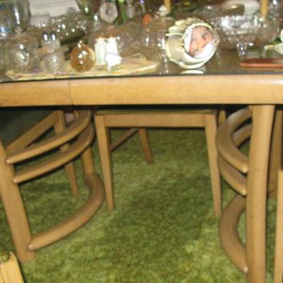 MCM sandlewood dining room table, chairs and china cabinet, check out those legs ! 