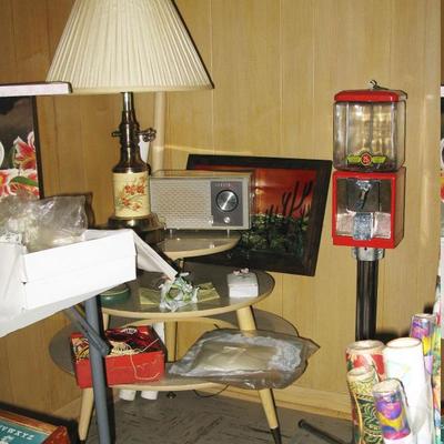 Gabriel gum ball machine, vintage Zenith radio, MCM table and more