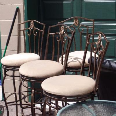 4 tall padded ornamental metal bar stools includes fabric guard