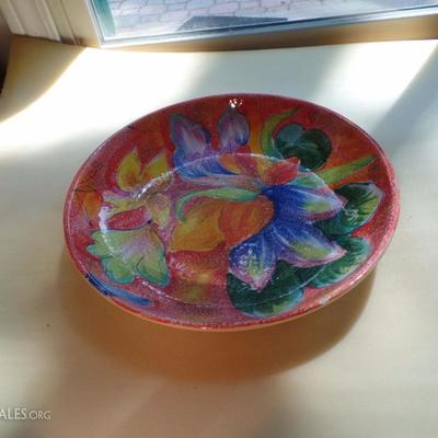 Round painted floral platter