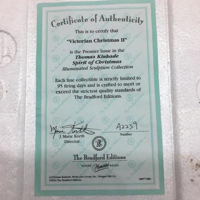 Thomas Kinkade "Victorian Christmas II" with illuminated lamp post and certificate of authenticity