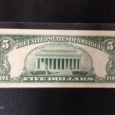1963 Red Seal $5 bill AU