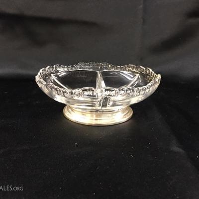 Three section sterling and glass dish