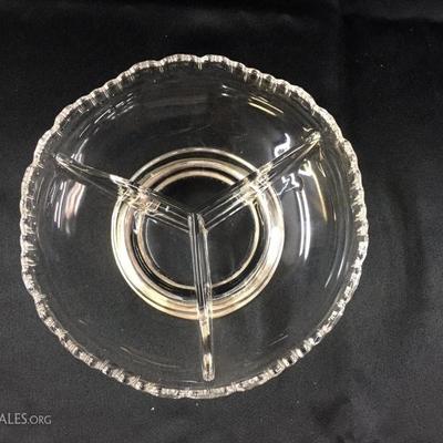 Three section sterling and glass dish