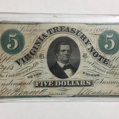 1862 $5 Virginia Treasury note