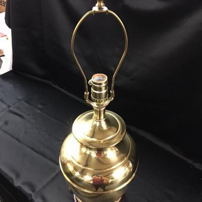 Brass lamp with wood base