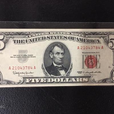 1963 Red Seal $5 bill AU