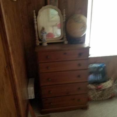 Chest of drawers..old globe SOLD and mirror on stand