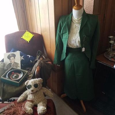 Vintage 1940s green suit and blouse