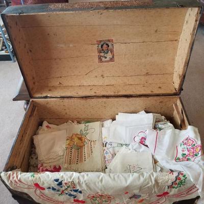 Trunk full of vintage and antique linens..ALL 50% OFF