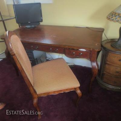 LEATHER TOP WRITING DESK AND CHAIR