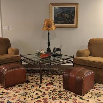 Swivel Recliners, Leather Ottomans, Glass Top Coffee Table