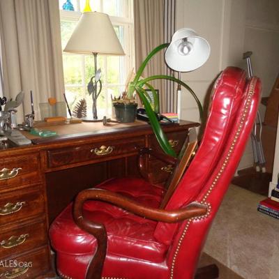 antique red leather office chair