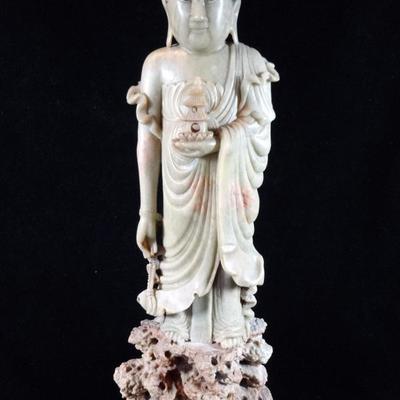 CARVED STONE BUDDHA SCULPTURE, APPROX 19