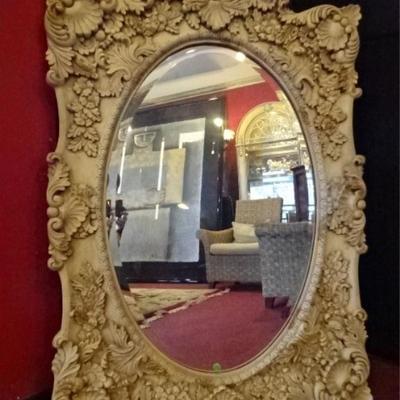 ROCOCO STYLE MIRROR, SHELL CREST, LIGHT GREIGE FINISH, VERY GOOD CONDITION, 52