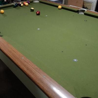 Pool table and accessories; wood top, can be disassembled