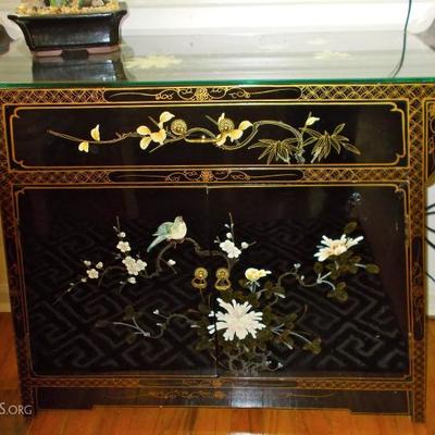 Chinese lacquered mother of pearl alter table $390
31 X 39 X 15