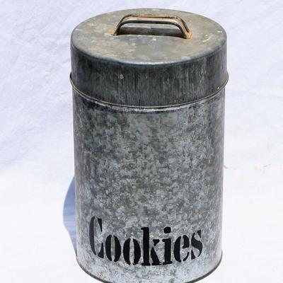 Galvanized Metal Cookie Jar Tin