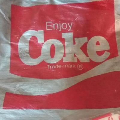 Two Coke insulated carrying bags, one NIB ground cover/picnic cloth, Coke puzzle, two vintage scarve