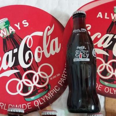 Lot of seven 8 oz. Coca-Cola Classic Olympic City, Atlanta 1996 - 1 bottle Baseball, 1 bottle Athlet