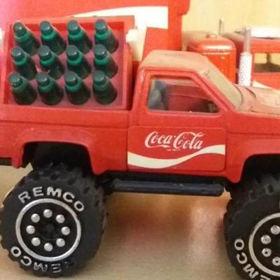 Mixed Lot of Coca-Cola Toys - Matchbox Tractor Trailer Delivery Truck, Miniature Coke Machine, Remco