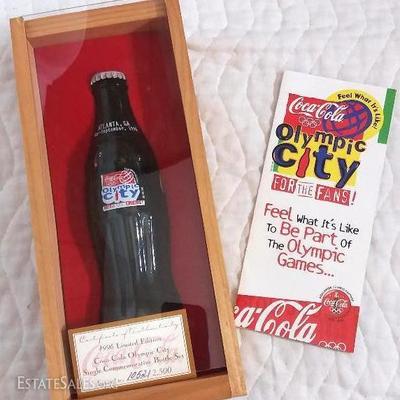 One encased wooden box Single Commemorative Bottle set of 8 oz. Coca-Cola Classic 1996 Ltd. Edition 