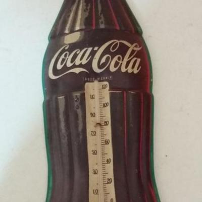 Two Vintage Coca-Cola bottle shaped thermometers - one missing thermometer, other thermometer missin