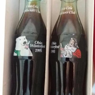 Commemorative Bottle Set of Two -Ohio Winterfest 1995, Christmas Coke Tray, Small Christmas Tin with