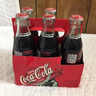 Lot of five 8 oz Coca-Cola bottles City of Decatur, GA Dodrasquincentennial 175 Years 1823-1998.