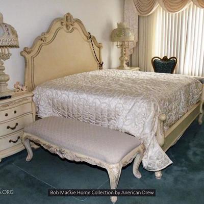 Bob Mackie Home Collection by American Drew King Size Bed with End Tables, Lamps and Bench