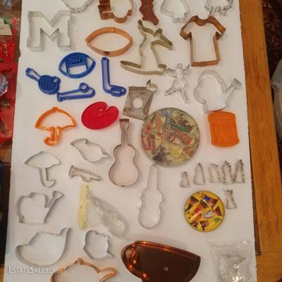 Sports, music, chess, surfing Random Cookie Cutters priced 25 cents for plastic, .50 small tin cutters, $5 - $10 dollars for Copper...