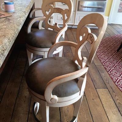 Set of 3 Wood & leather bar chairs