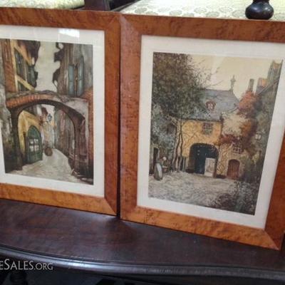 Wonderful Pair of Wall Art with Burl Walnut Frames