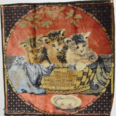 Vintage Velvet Print Tapestry Kittens Pillow Case