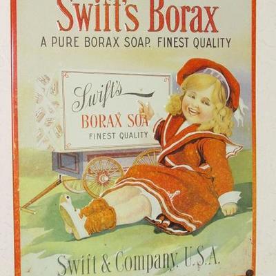Reproduction Swift's Borax - A Pure Borax Soap, Finest Quality, SWIFT & COMPANY, U.S.A.   Along the bottom it says Desperate Sign Co.,...