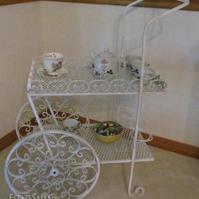 Small White Metal Garden Tea Cart
