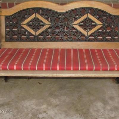 Metal Wood Trim Park Bench with Custom Made Cushion