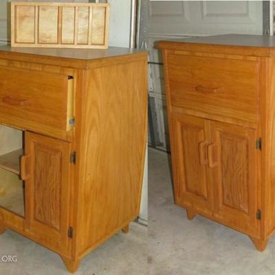Custom Made Oak Cabinet:  (2 views) Open with drawer inset on top and closed