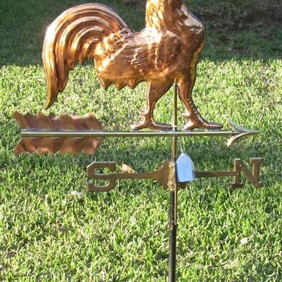 Copper Rooster Weather Vane with Brass Directional Indicator