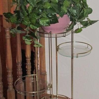 Vintage Brass 3-Tier Glass Shelf Plant Stand