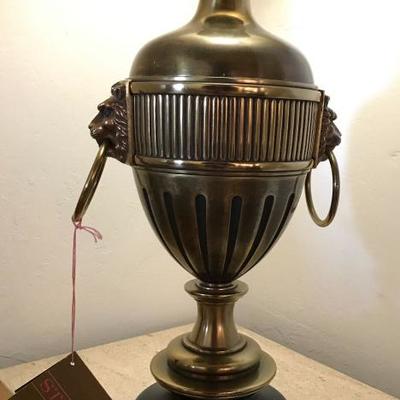 Pair Of Classic Vintage Stiffel Company Table Lamps Floral Leaf 28 1/2" Tall Regal Lionâ€™s Head Burnished Brass And Dual Switches.
