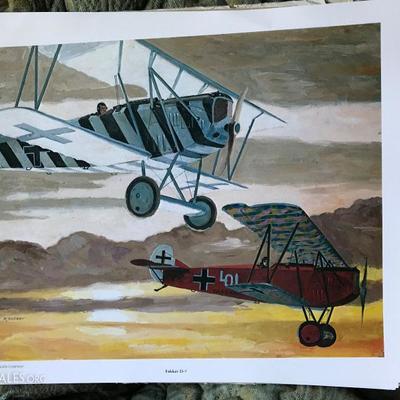 Set of 12 Colorful Vintage airplane prints 1977 The Singer Company
