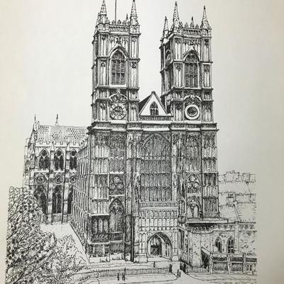 Set of 3 Bernard Smith signed 1978 original pen & ink art sketch drawing o	London Tower o	Westminster Abbey o	London Bridge over...