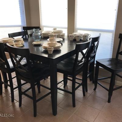 Ebony Finish Bar Height Dining Table & Eight Matching Chairs 
54" x 54"   265.00 set