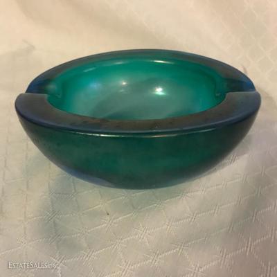 Peacock Color Murano Glass Oval Ash Tray  6.5