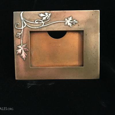 Heintz Art & Crafts Movement Bronze Picture Frame w/Floral Overlay 4.5" x 3.75"  60.00