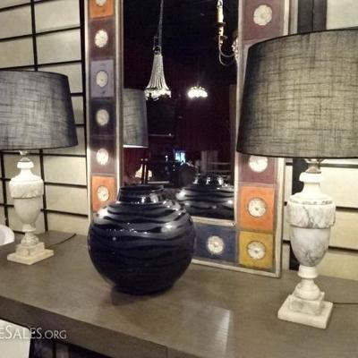 PAIR WHITE MARBLE TABLE LAMPS