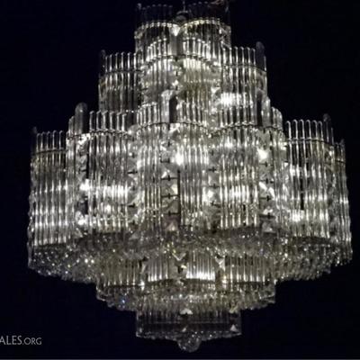 MID CENTURY LEAD CRYSTAL CHANDELIER, HOLLYWOOD REGENCY STYLE