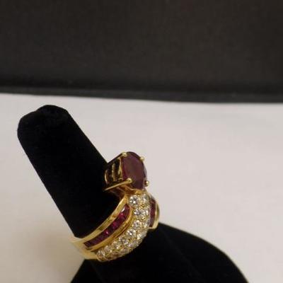 18 K Gold Ruby and Diamond Ring, $7,500 Diamond weight 1.5, Total  Ruby weight 2.32