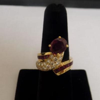 18 K Gold Ruby and Diamond Ring, $7,500 Diamond weight 1.5, Total  Ruby weight 2.32